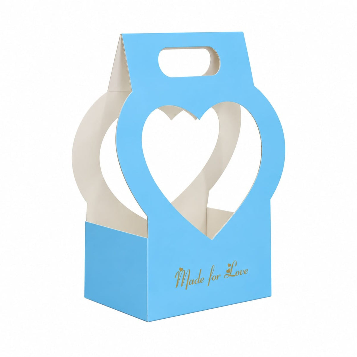 Premium Sky Blue Heart Window Gift Packing Box with Handle for DIY Gifts & Flower Arrangements