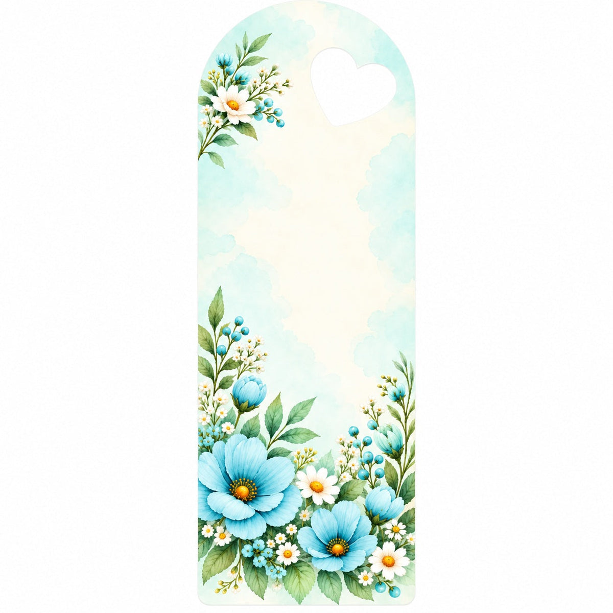 Aqua Blue Wildflower Garden Printed Flower Card with Heart Cutout for DIY Crafts & Flower Bouquets