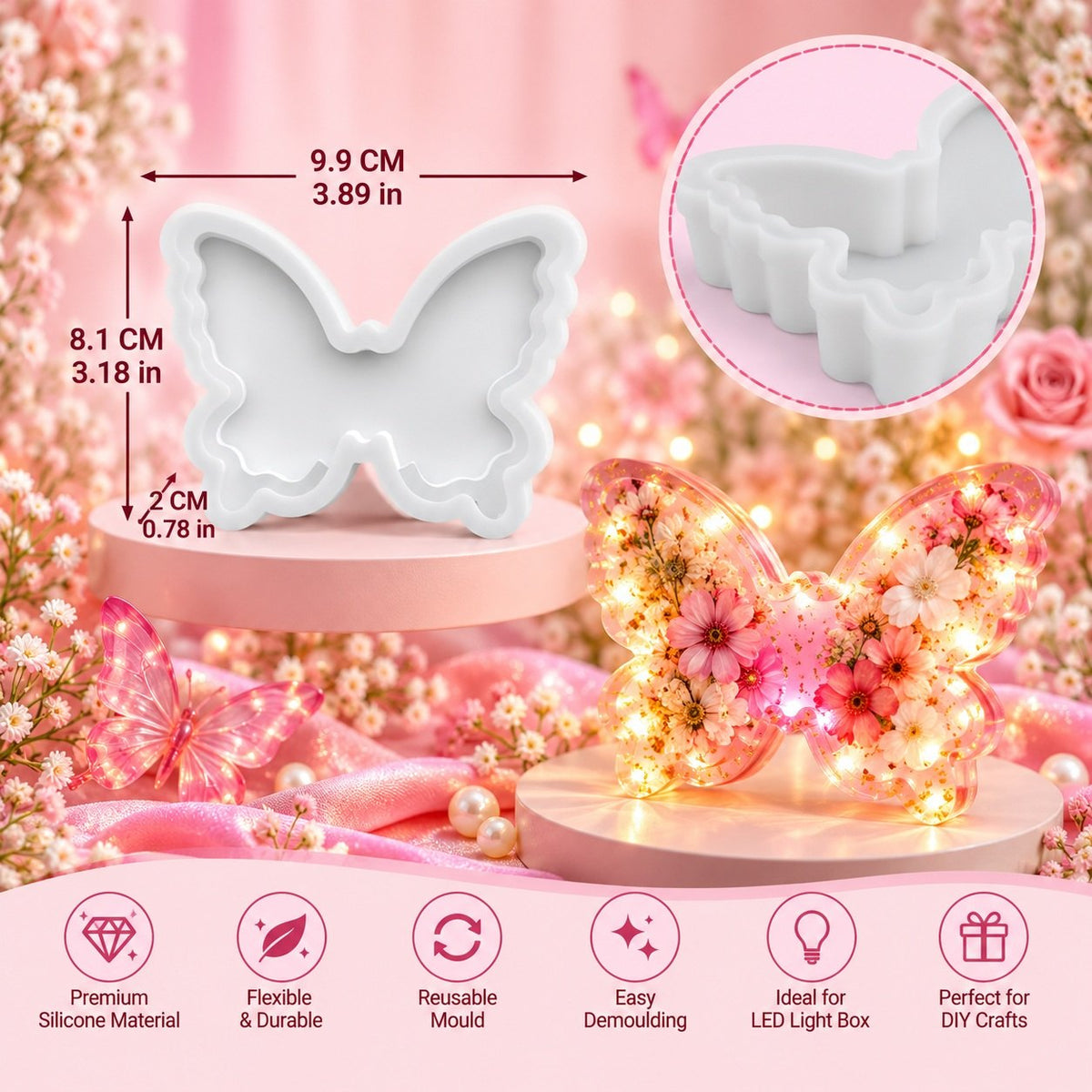 Butterfly Shape LED Light Box Base Silicone Mould Small Size for Resin Art & DIY Crafts