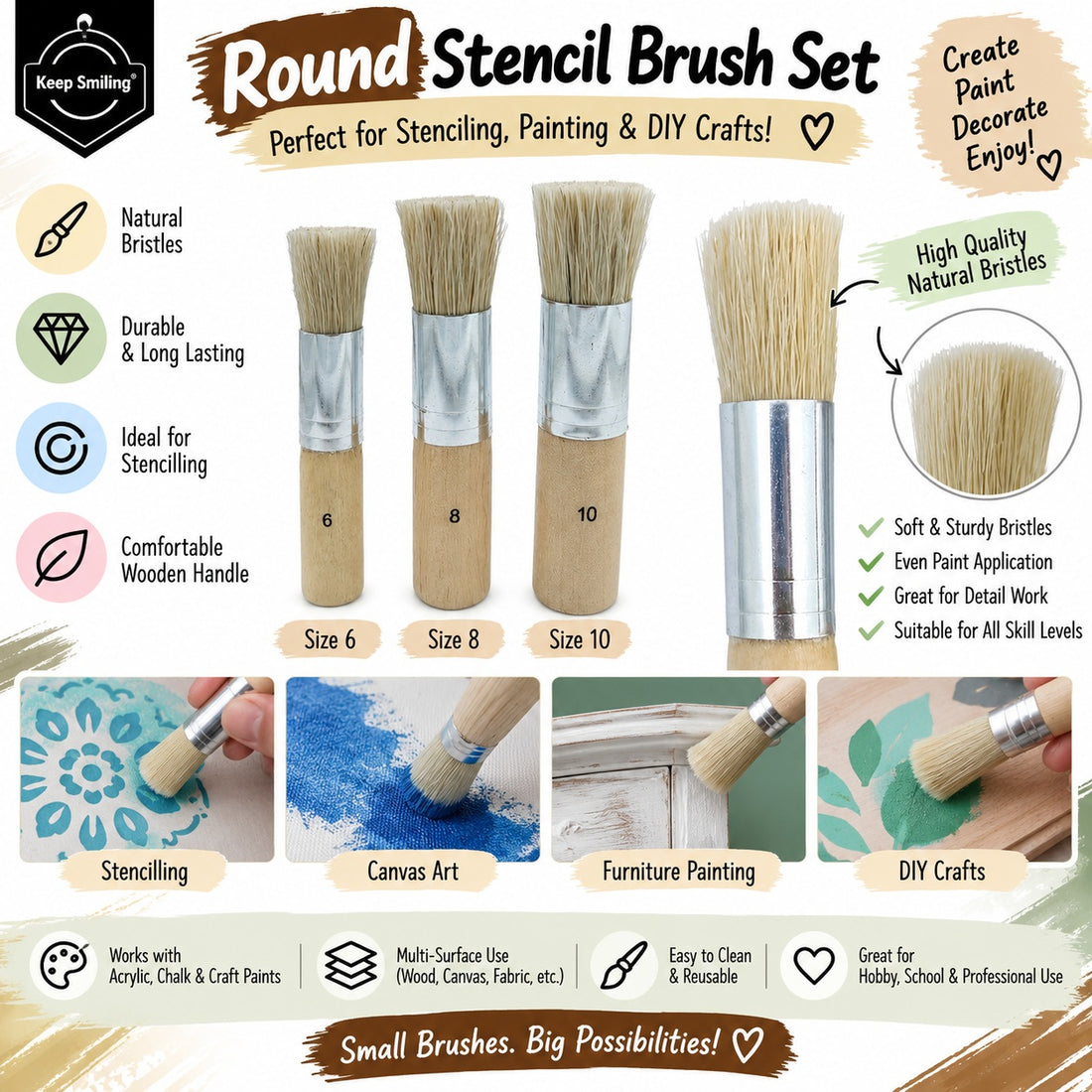 My Store PAINTING ACC 3 IN 1 STENCIL BRUSHES SET