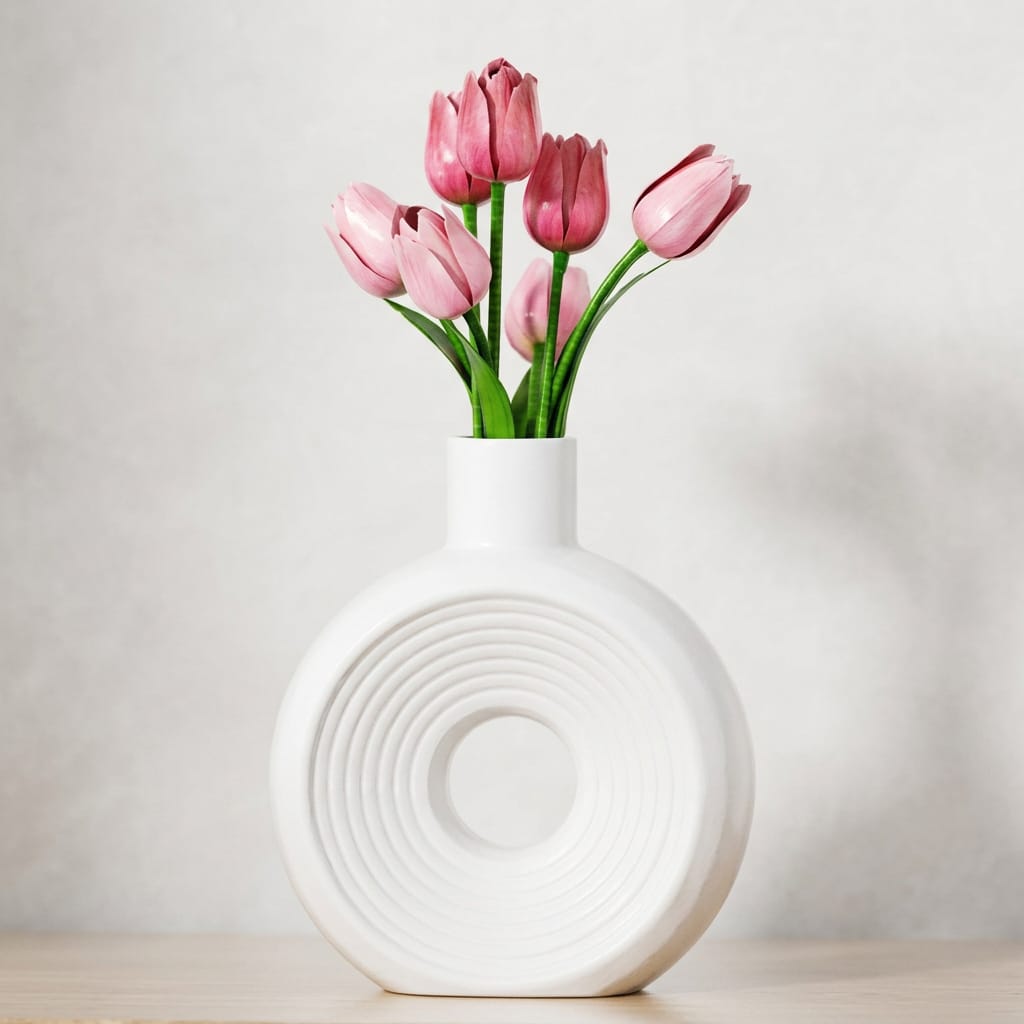 Modern Round Ripple Flower Vase Silicone Mould – Hollow Centre Donut Vase Design for DIY Resin & Concrete Crafts