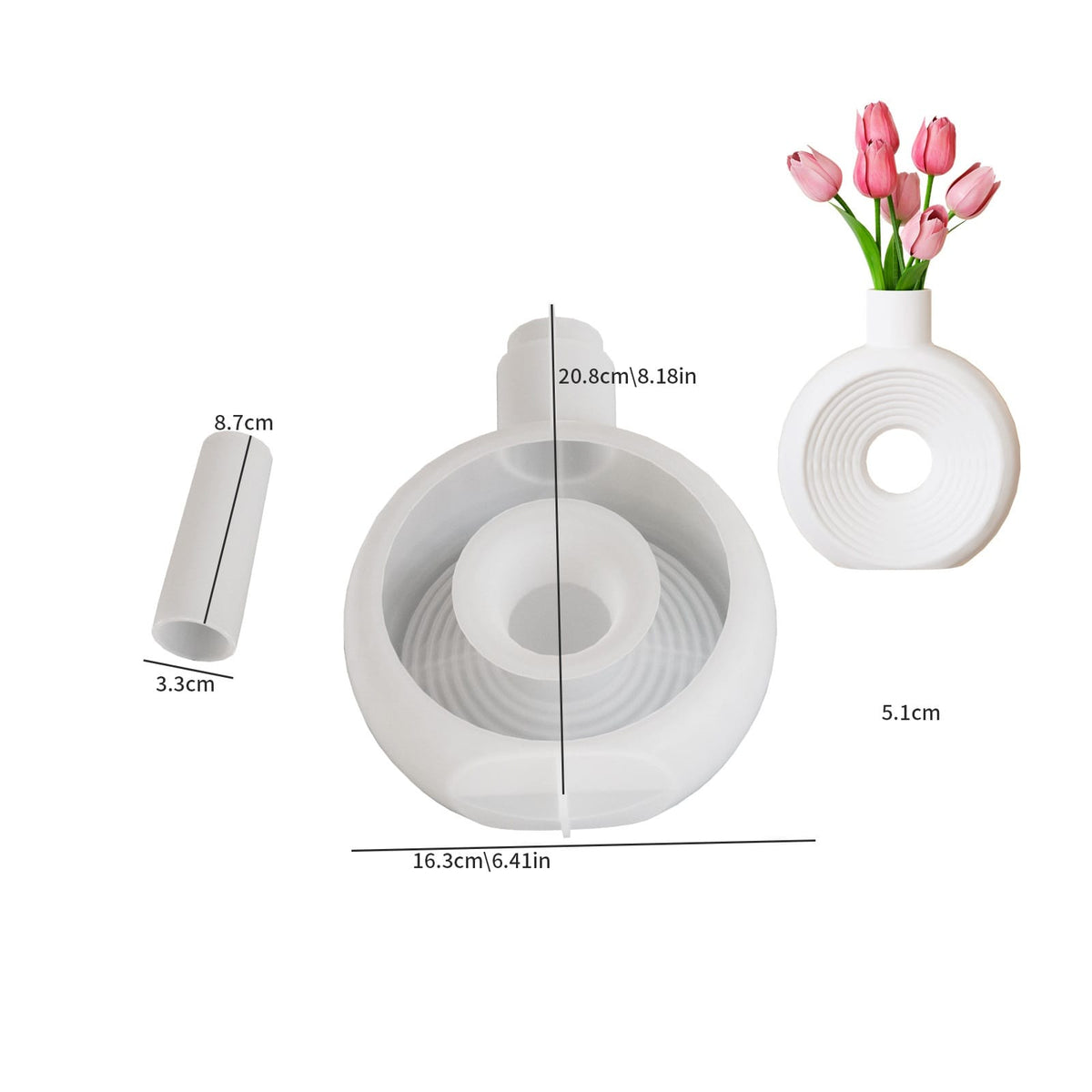 Modern Round Ripple Flower Vase Silicone Mould – Hollow Centre Donut Vase Design for DIY Resin & Concrete Crafts