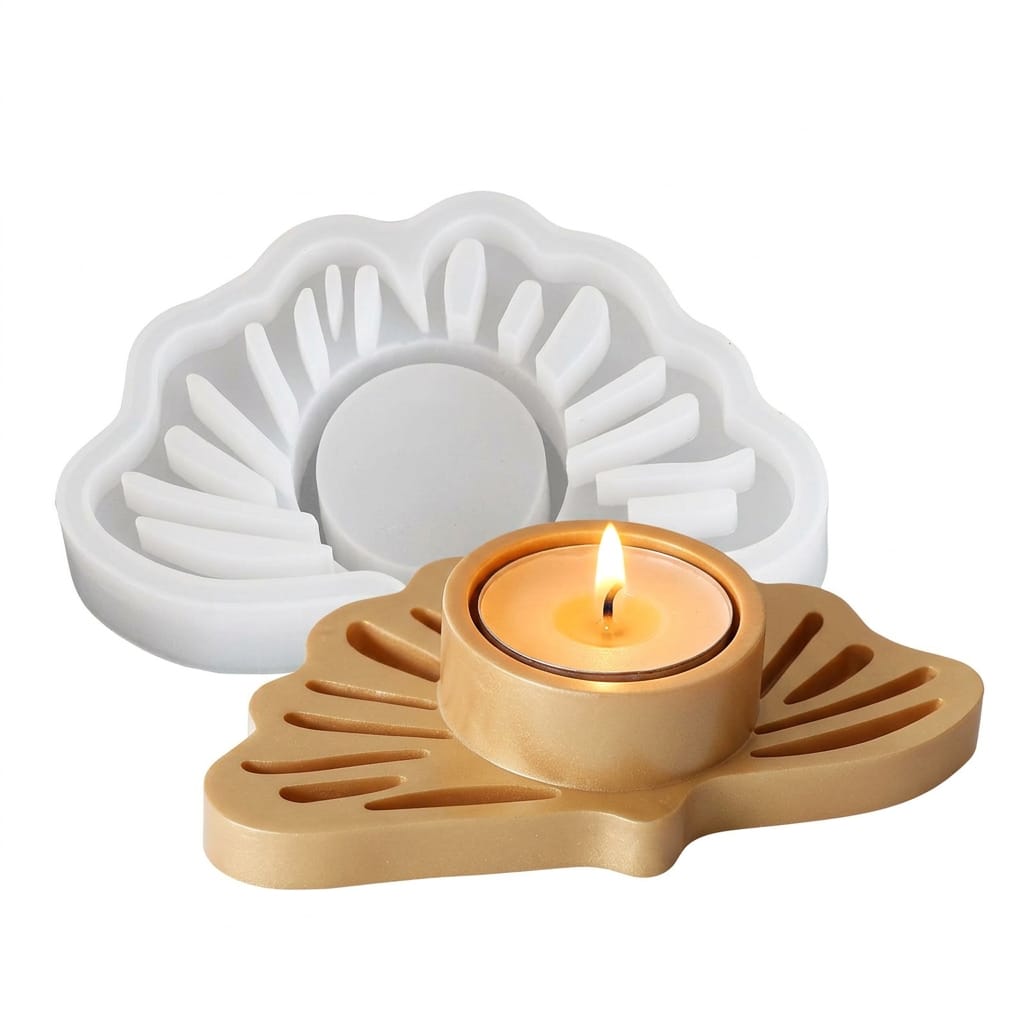 Fan-Shaped Tealight Candle Holder Silicone Mould – Decorative Openwork Design for DIY Resin & Concrete Crafts