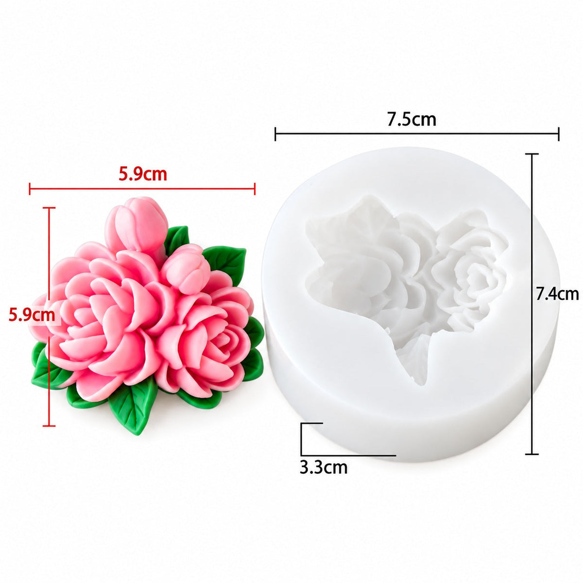3D Floral Bouquet Silicone Mould – Rose, Peony & Tulip Flower Arrangement Mould