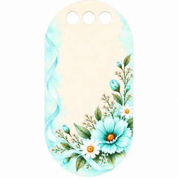 Aqua Blue & White Floral Printed Flower Card with Triple Hanging Holes for DIY Bouquets & Gift Packaging