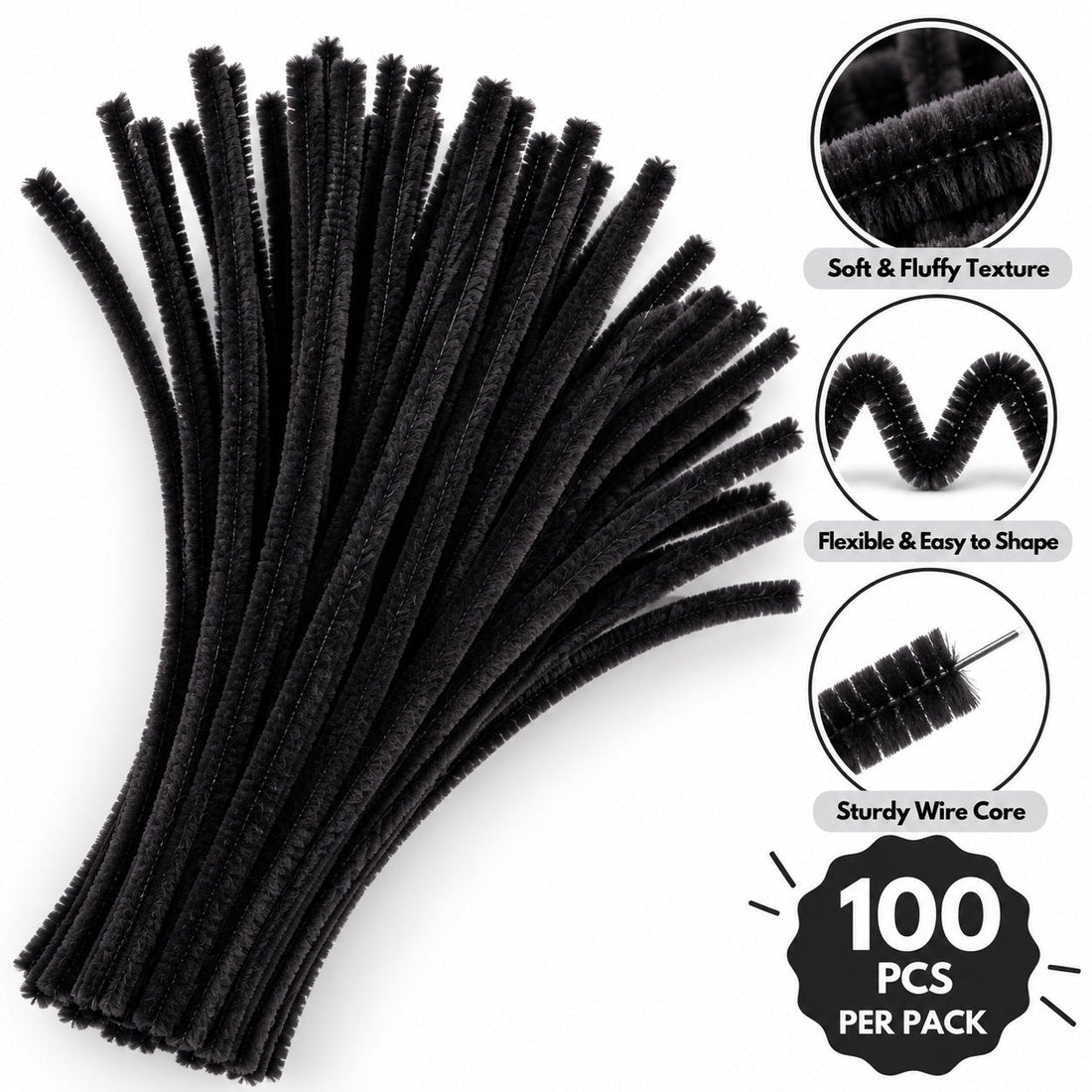 Dark Brown Chenille Pipe Cleaners 10MM – Pack of 100 Pcs
