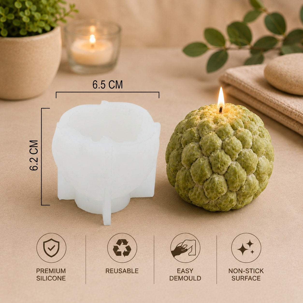 Custard Apple Fruit Candle, Wax, Soap Silicon Mould