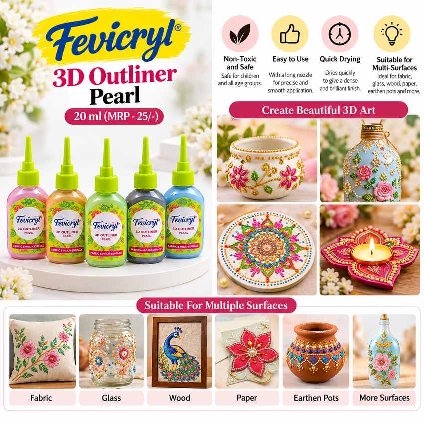Fevicryl 3D Outliner Pearl (20ml) (Mrp-25/-)