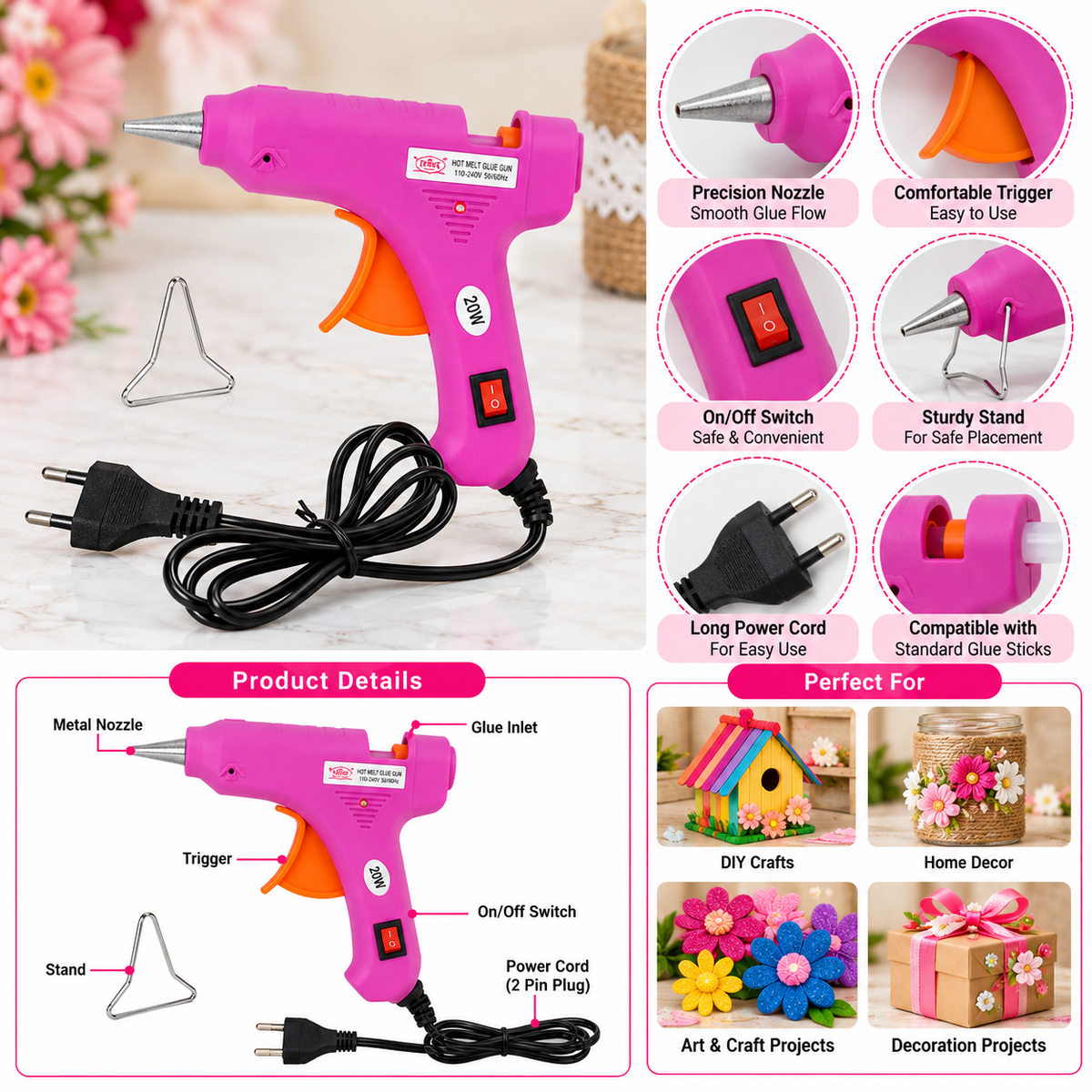 Crafteria 20w Mini Hot Melt Glue Gun With Metal Copper Nozzle