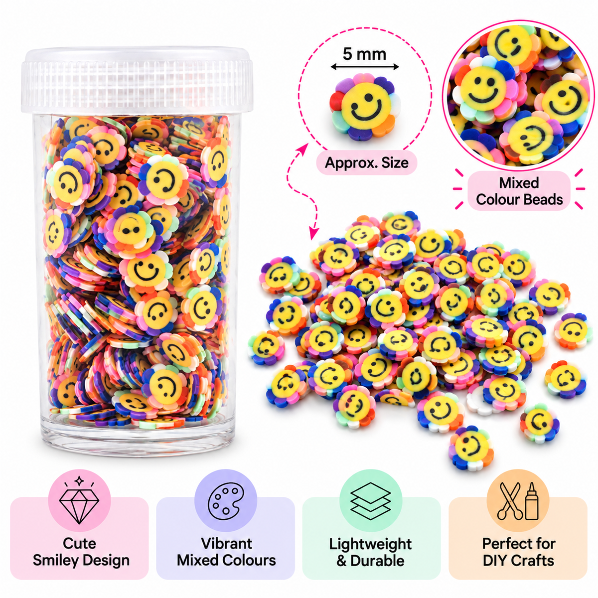 Smiley Flower Polymer Clay Slices
