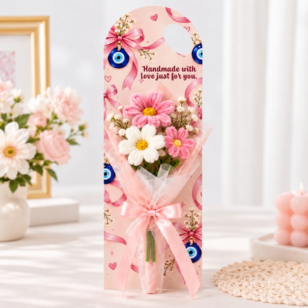 generic Pink Ribbon Evil Eye Printed Flower Card for DIY Crafts & Flower Bouquets