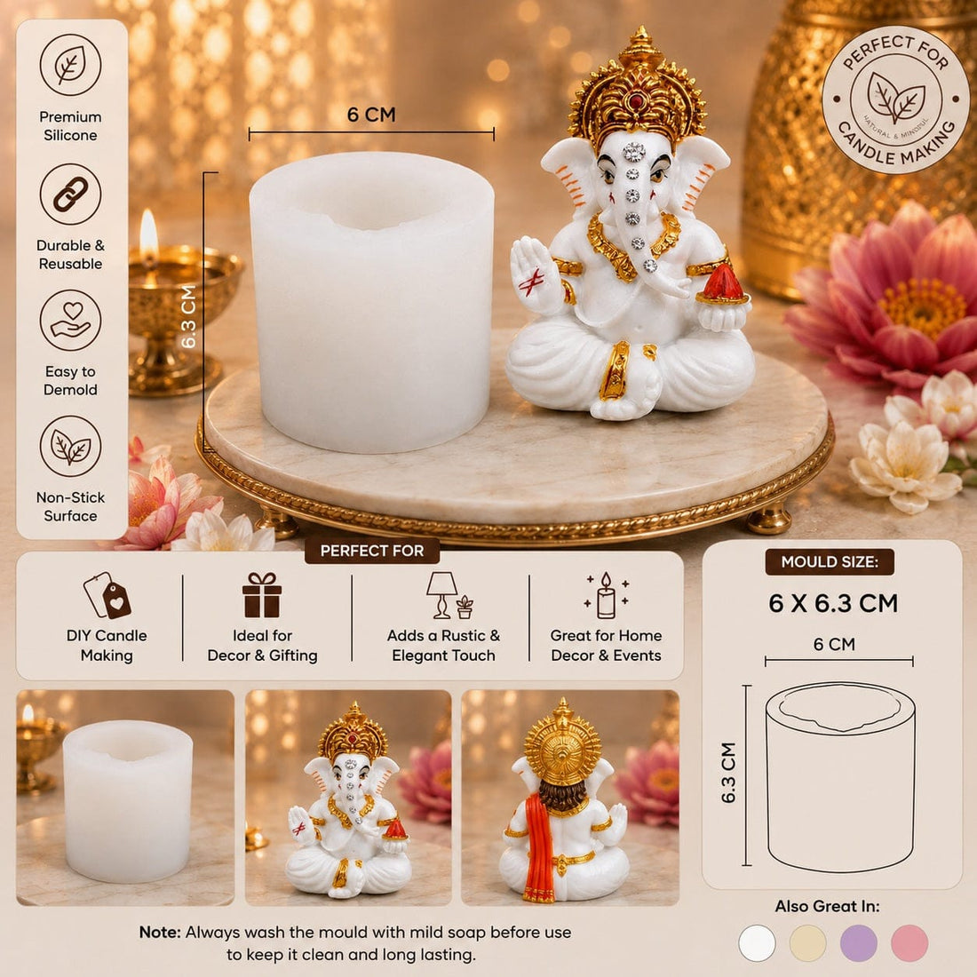 Crafteria 3D Lord Ganpati Idol Silicone Mould – 6 cm Diameter × 6.3 cm Height