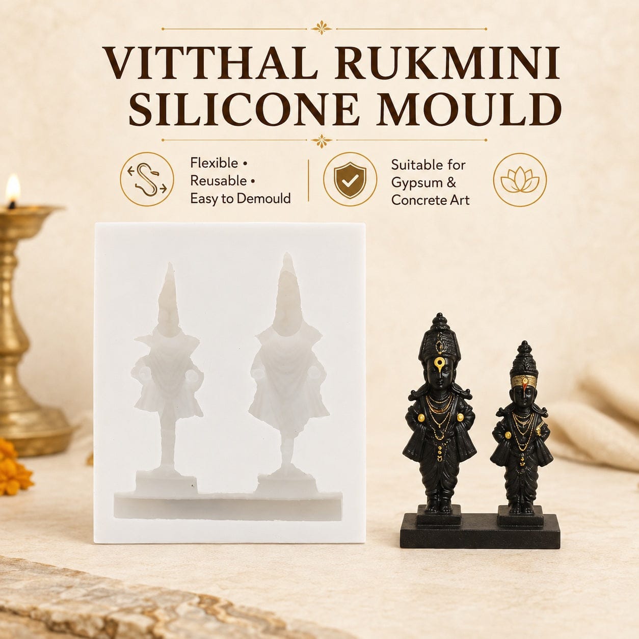 Crafteria Shri Vitthal Rukmini Idol Pair Silicone Mould – 7.9 × 9.5 cm