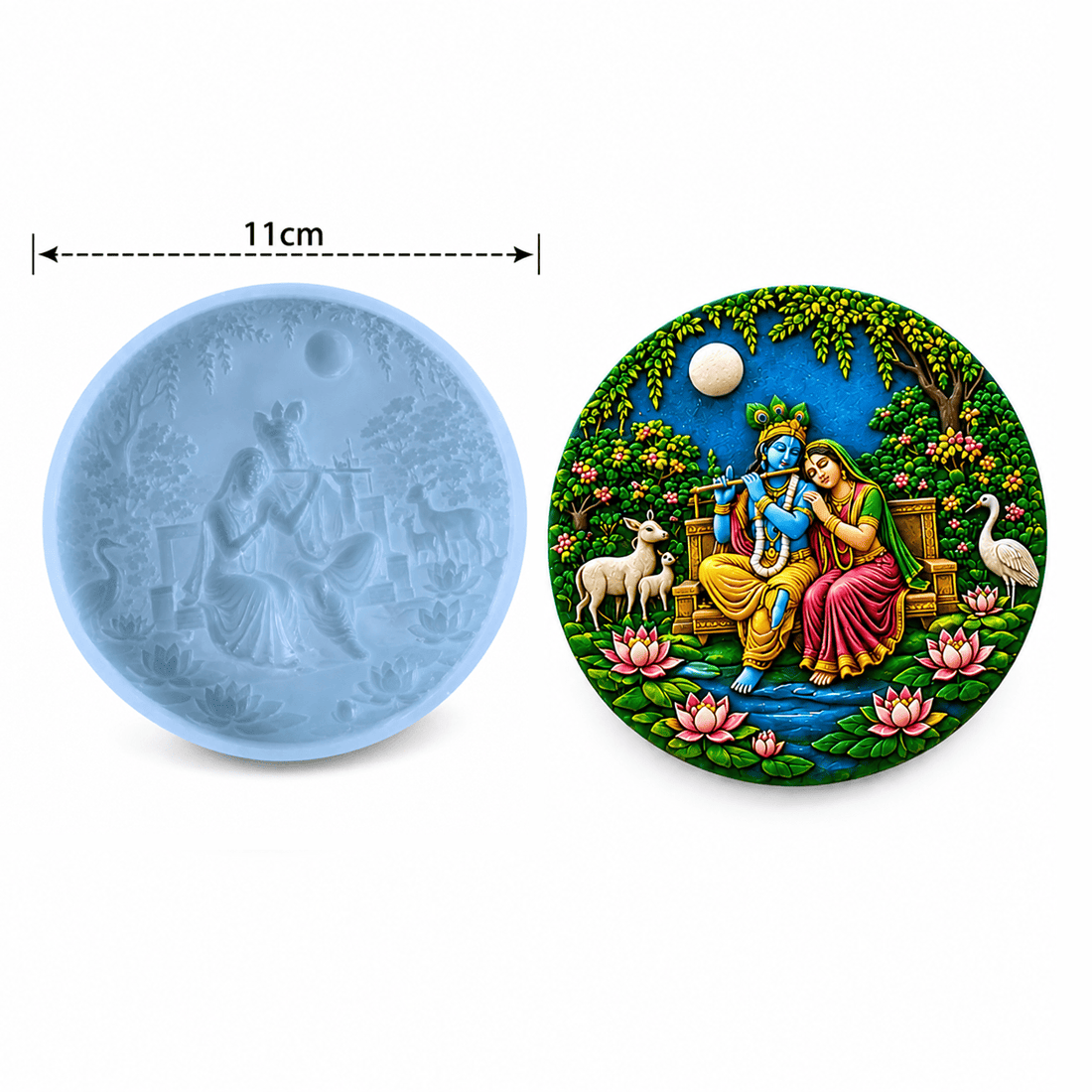 Crafteria Radha Krishna Round Silicone Mould – 11 cm | Detailed Religious Art Mould for Resin, Gypsum & Concrete Crafts