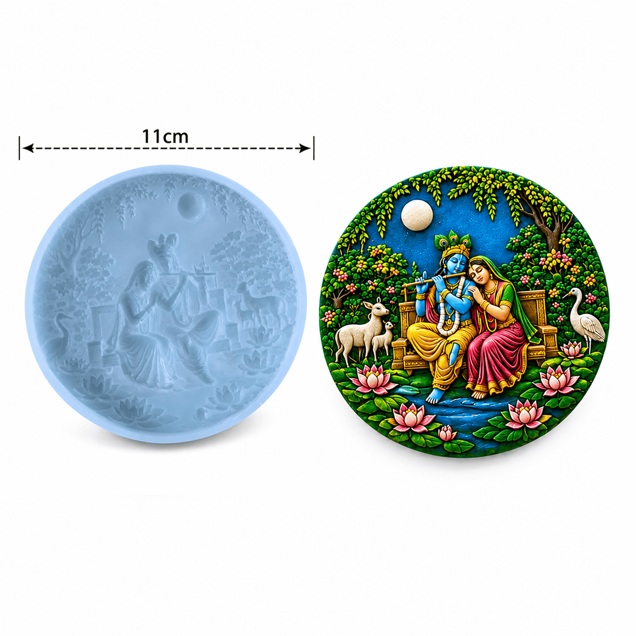Crafteria Radha Krishna Round Silicone Mould – 11 cm | Detailed Religious Art Mould for Resin, Gypsum & Concrete Crafts