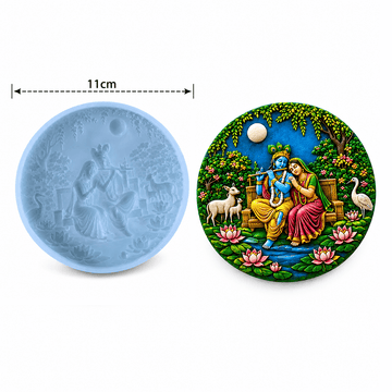 Crafteria Radha Krishna Round Silicone Mould – 11 cm | Detailed Religious Art Mould for Resin, Gypsum & Concrete Crafts