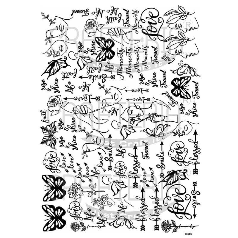 Crafteria Positive Notes & Words ,Butterfly, Rose, Lady Face, Love (Transparent Sheet) IS009