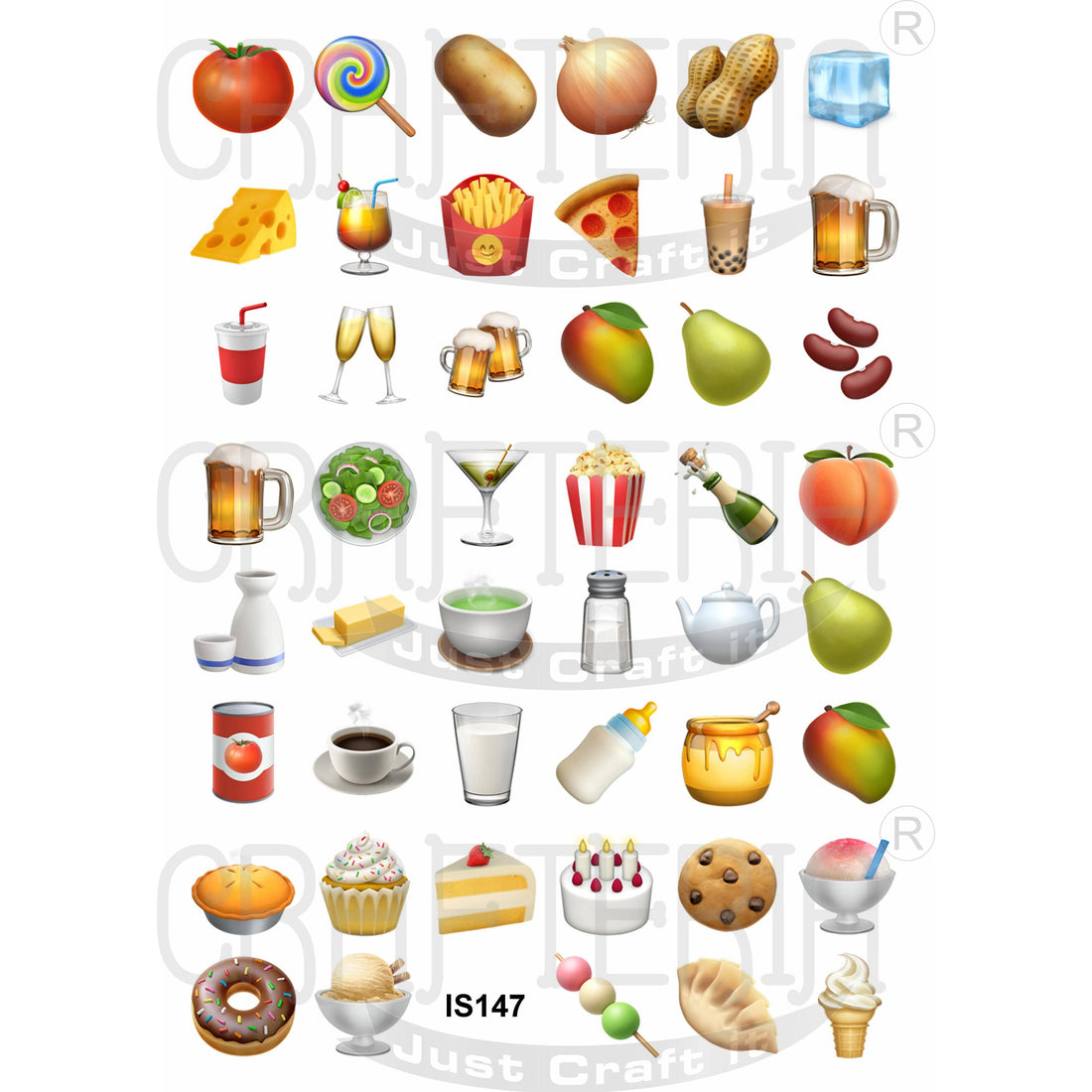 Crafteria Food & Drinks 1.25 Inch Designs Insert Sheet (Transparent Sheet) IS147
