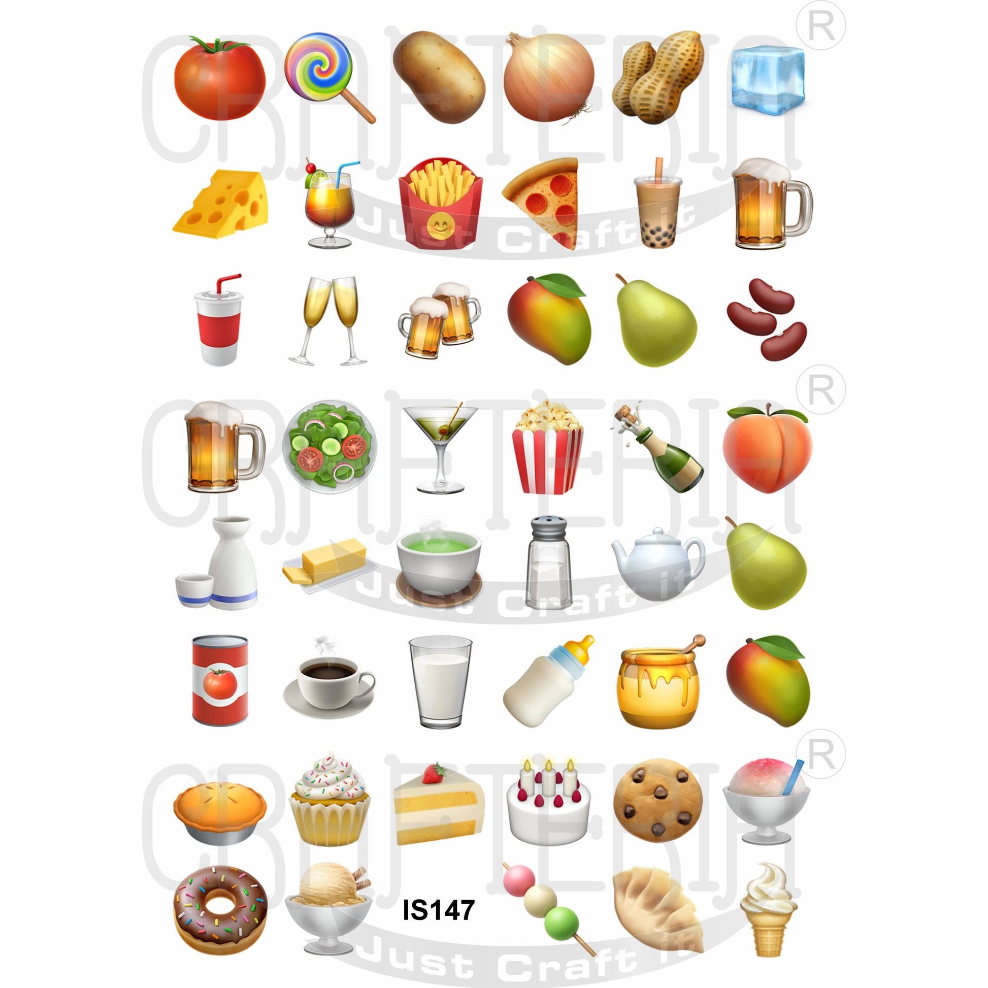 Crafteria Food & Drinks 1.25 Inch Designs Insert Sheet (Transparent Sheet) IS147