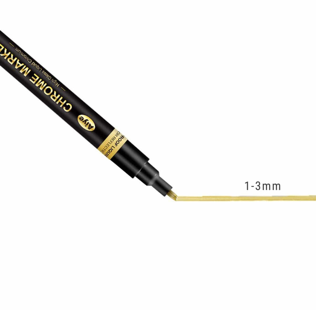 Crafteria Gold High-Gloss Mirror Effect Premium Decorative Chrome Marker Pen With 1-3mm Chisel Tip - Permanent Metallic Finish For Resin Art, DIY Crafts, Hobby Modeling, Tire Lettering & Metal Touch-Ups.
