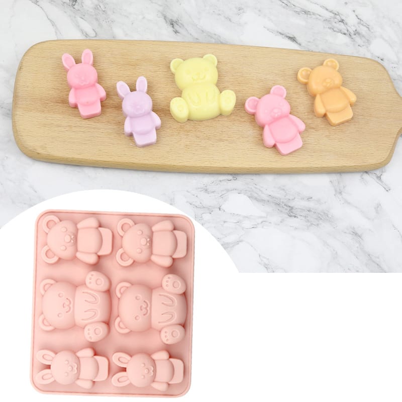 My Store Silicon Mould 6 Cavity Bear & Rabbit Shaped Chocolate, Cake Mould