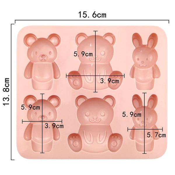 My Store Silicon Mould 6 Cavity Bear & Rabbit Shaped Chocolate, Cake Mould