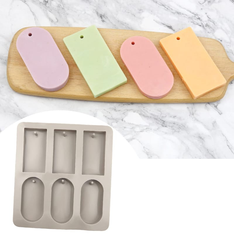 My Store Silicon Mould 6-Cavity Rectangle & Oval Hanging Tag Mould for DIY Concrete Art, Scented Wax Sachets, Resin Crafts, Soap Making & Cake Making Silicone Mould