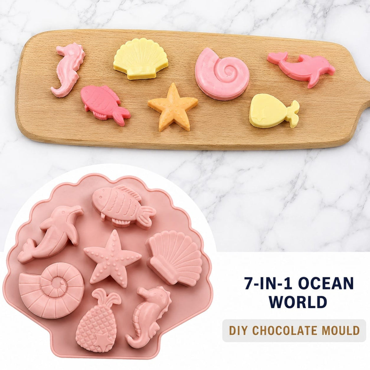 GENERIC 7-In-1 Ocean World Silicone Chocolate Mould – Sea Theme DIY Mould