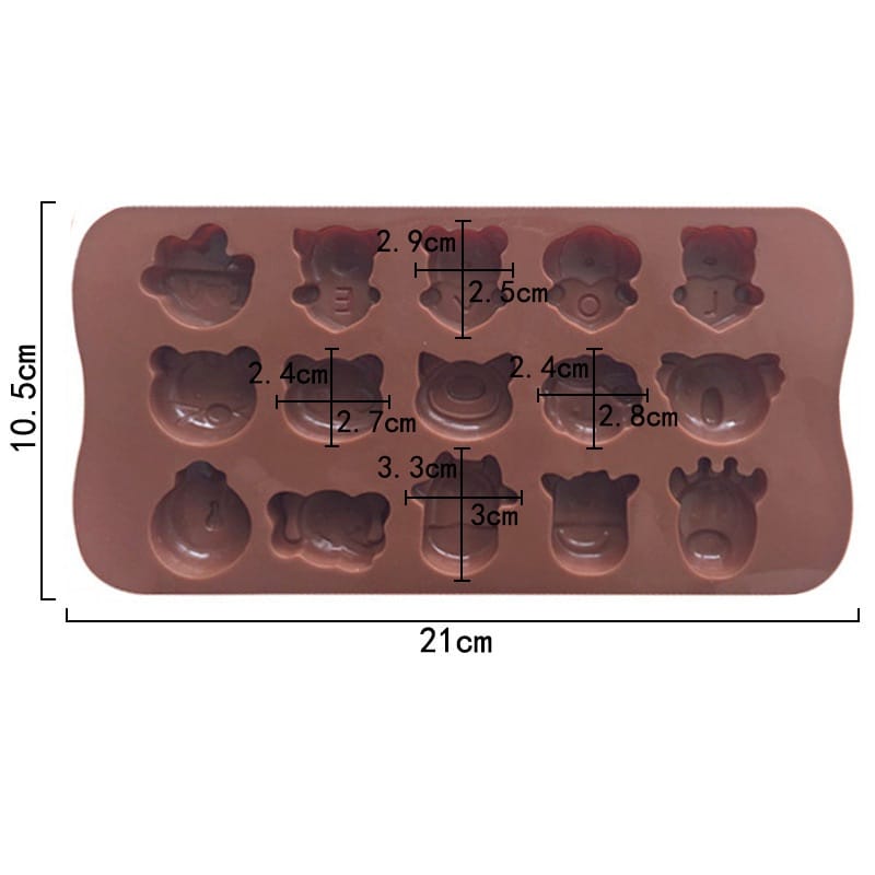 GENERIC 15-Cavity Cute Animal Silicone Chocolate Mould – 21 × 10.5 CM