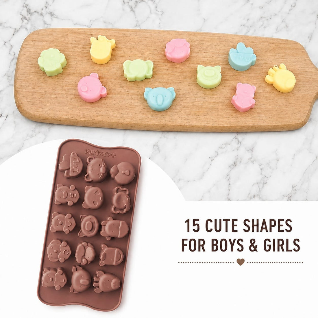 GENERIC 15-Cavity Cute Animal Silicone Chocolate Mould – 21 × 10.5 CM