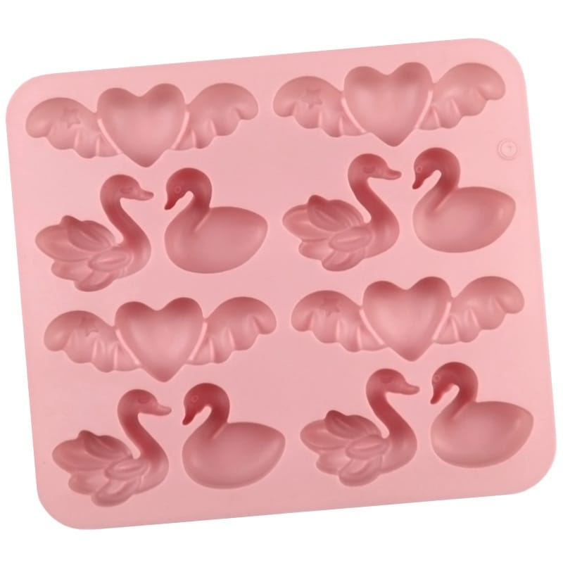generic 12 Cavity Swan & Winged Heart Silicone Mould | Swan Love Heart DIY Casting Mould