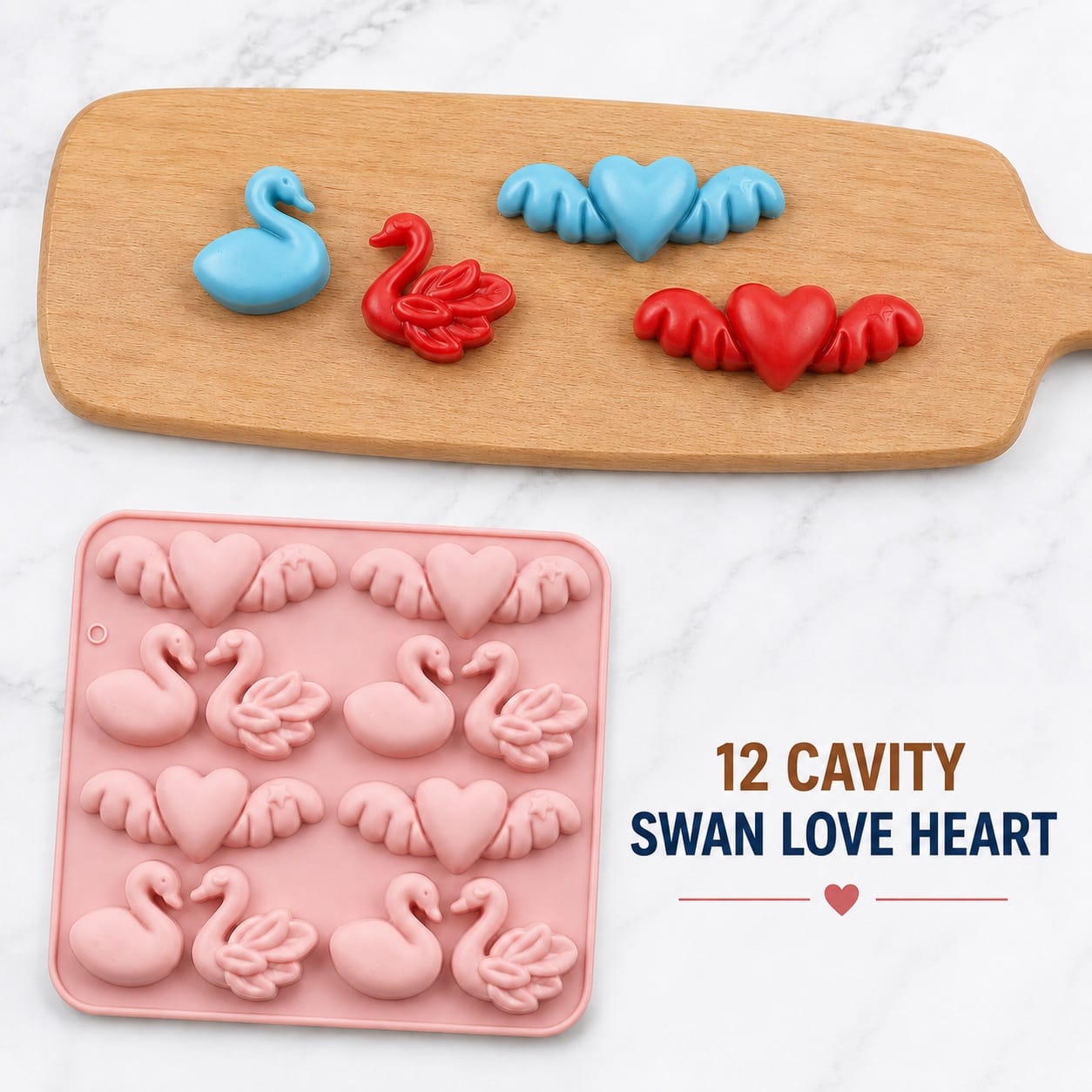 generic 12 Cavity Swan & Winged Heart Silicone Mould | Swan Love Heart DIY Casting Mould