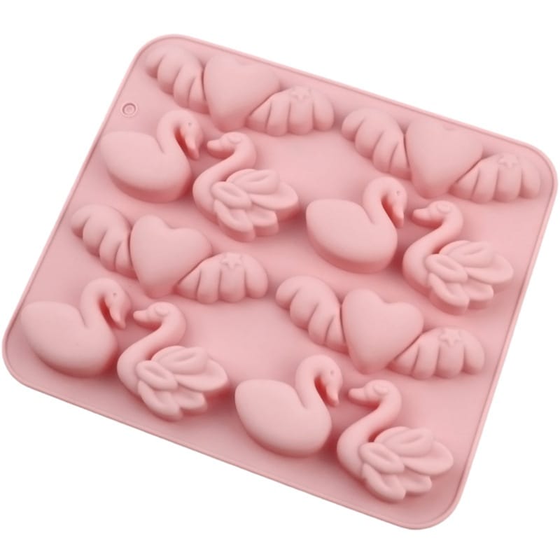 generic 12 Cavity Swan & Winged Heart Silicone Mould | Swan Love Heart DIY Casting Mould
