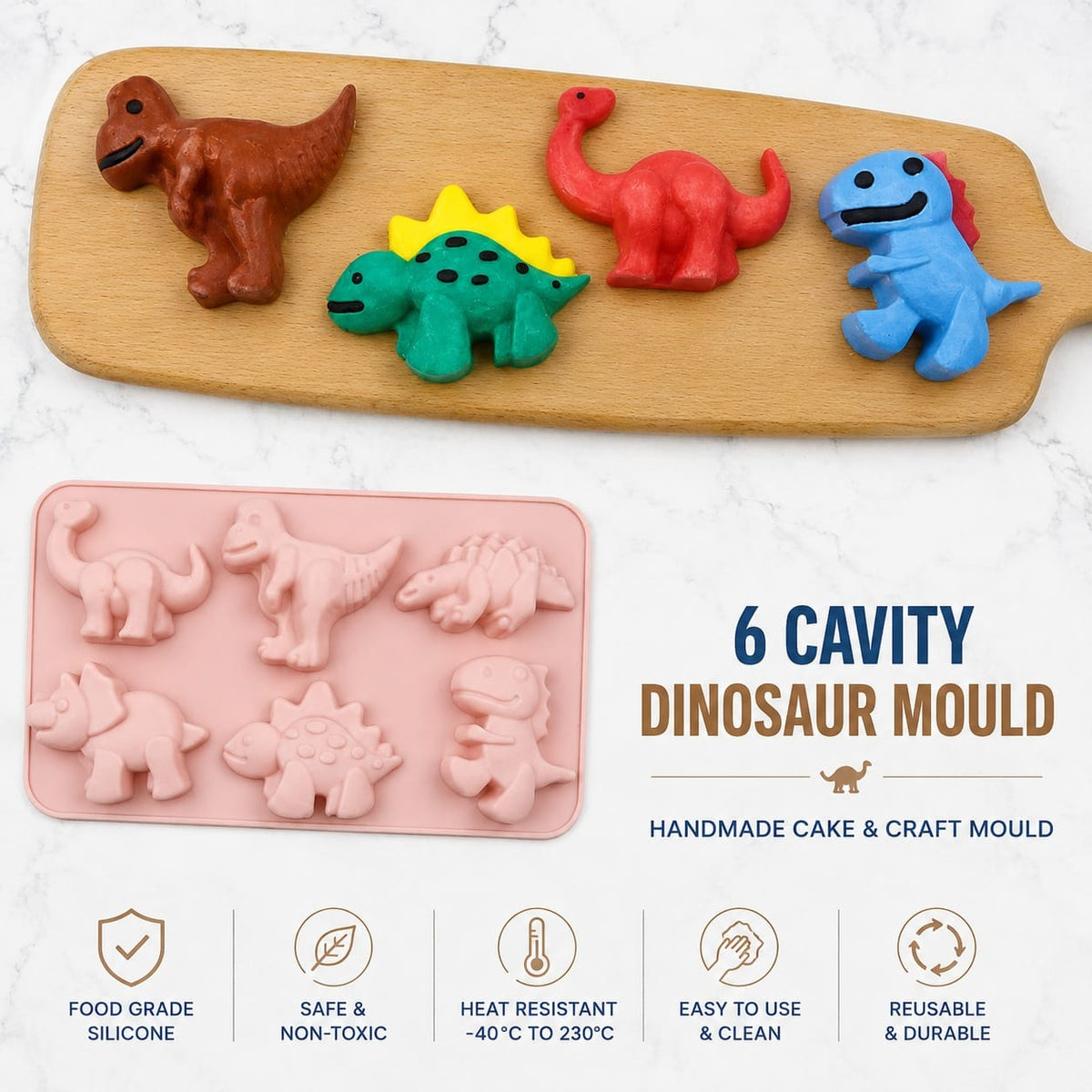generic 6 Cavity Dinosaur Silicone Mould