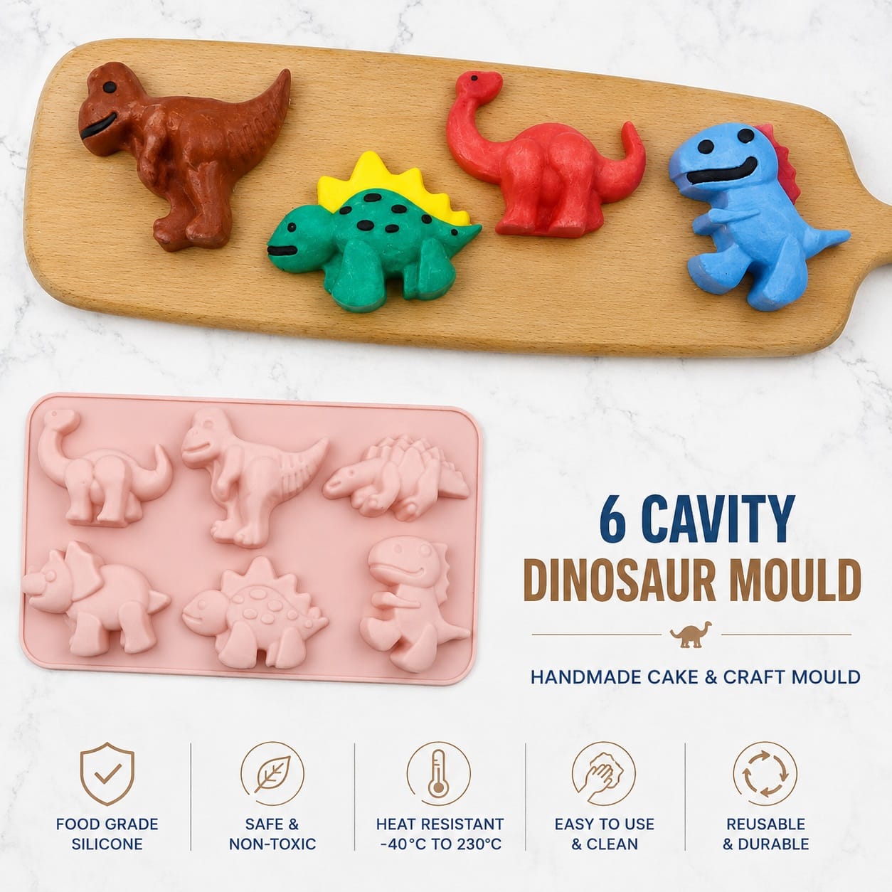 generic 6 Cavity Dinosaur Silicone Mould