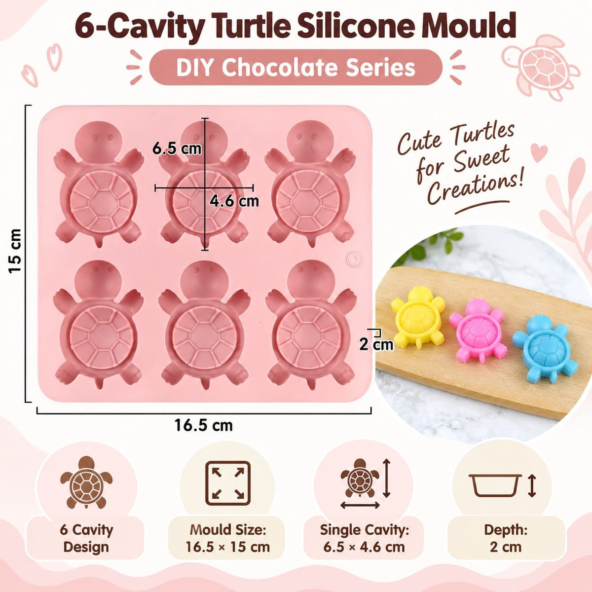 generic 6-Cavity Turtle Silicone Mould – 16.5 × 15 CM | Approx. 2 CM Deep
