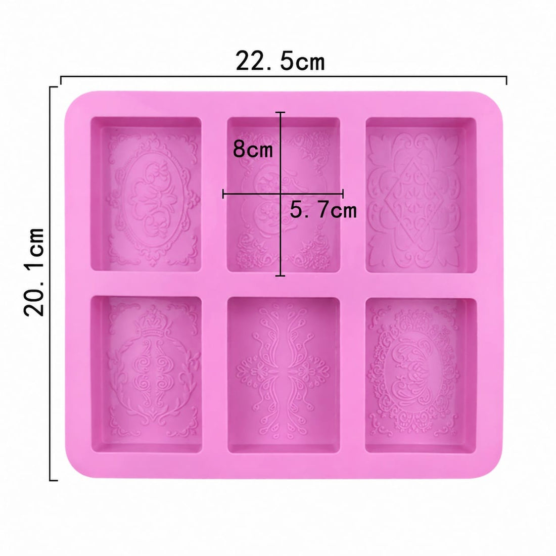 generic 6-Cavity Decorative Rectangle Silicone Mould – 22.5 × 20.1 CM | Embossed Pattern Design