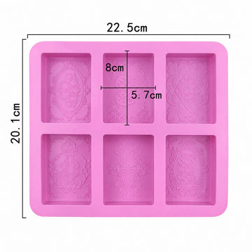 generic 6-Cavity Decorative Rectangle Silicone Mould – 22.5 × 20.1 CM | Embossed Pattern Design