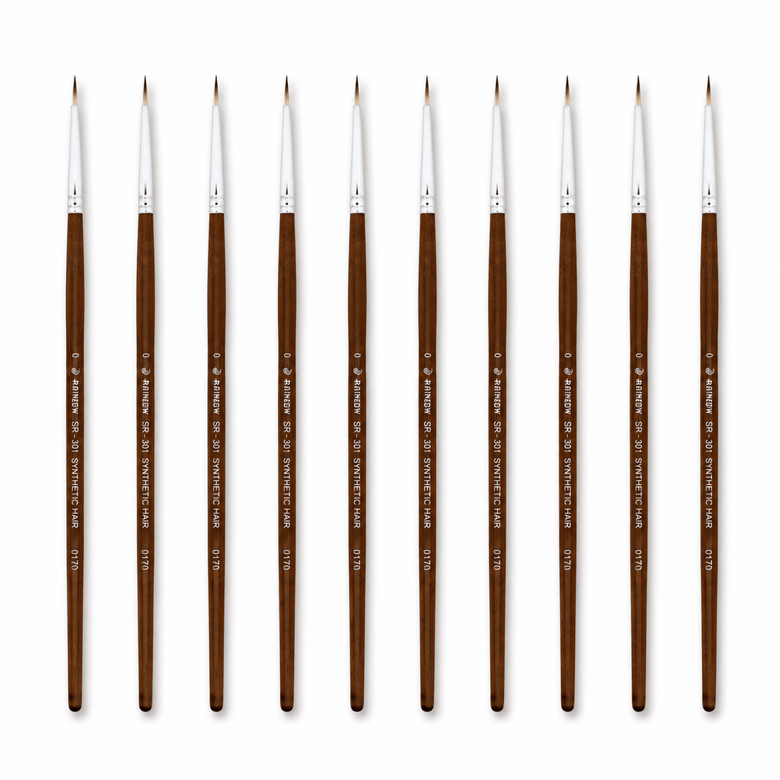 Rainbow India No. 0 Pointed Round Synthetic Hair Detail Paint Brush – Pack Of 10 Pieces