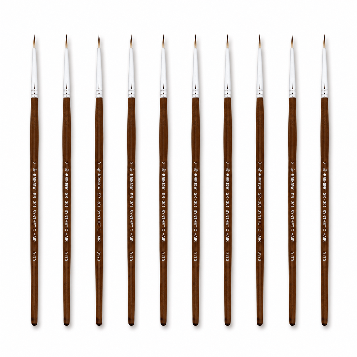 Rainbow India No. 0 Pointed Round Synthetic Hair Detail Paint Brush – Pack Of 10 Pieces