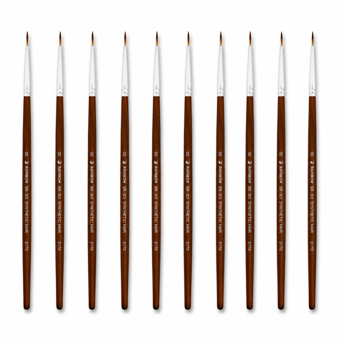 Rainbow India No. 00 Pointed Round Synthetic Hair Detail Paint Brush – Pack Of 10 Pieces