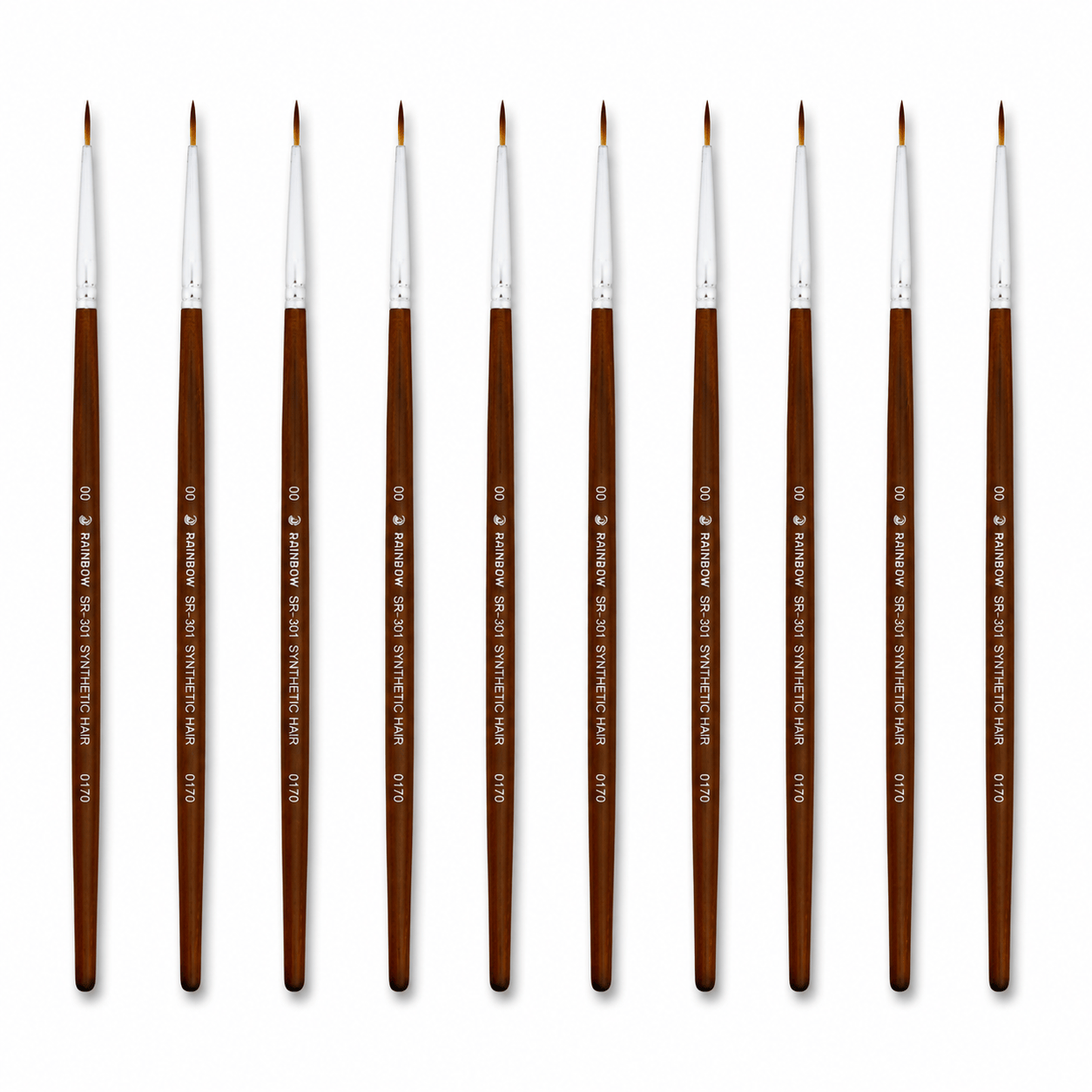 Rainbow India No. 00 Pointed Round Synthetic Hair Detail Paint Brush – Pack Of 10 Pieces