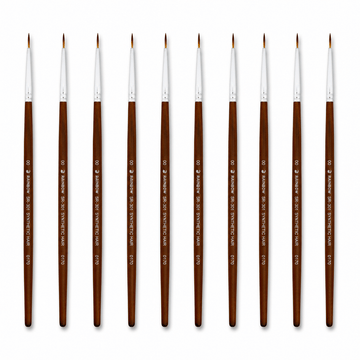 Rainbow India No. 00 Pointed Round Synthetic Hair Detail Paint Brush – Pack Of 10 Pieces