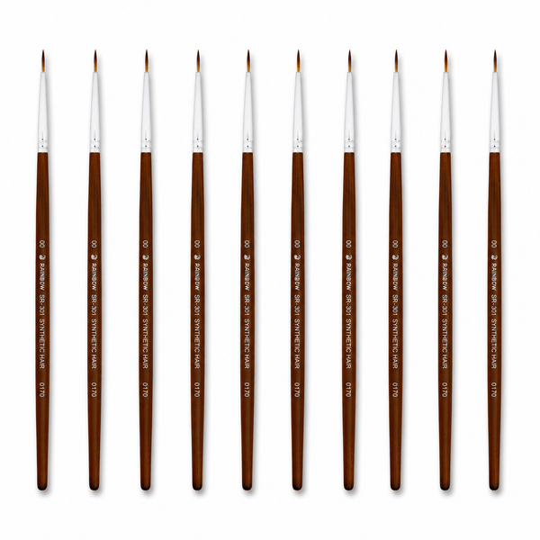 Rainbow India No. 00 Pointed Round Synthetic Hair Detail Paint Brush – Pack Of 10 Pieces