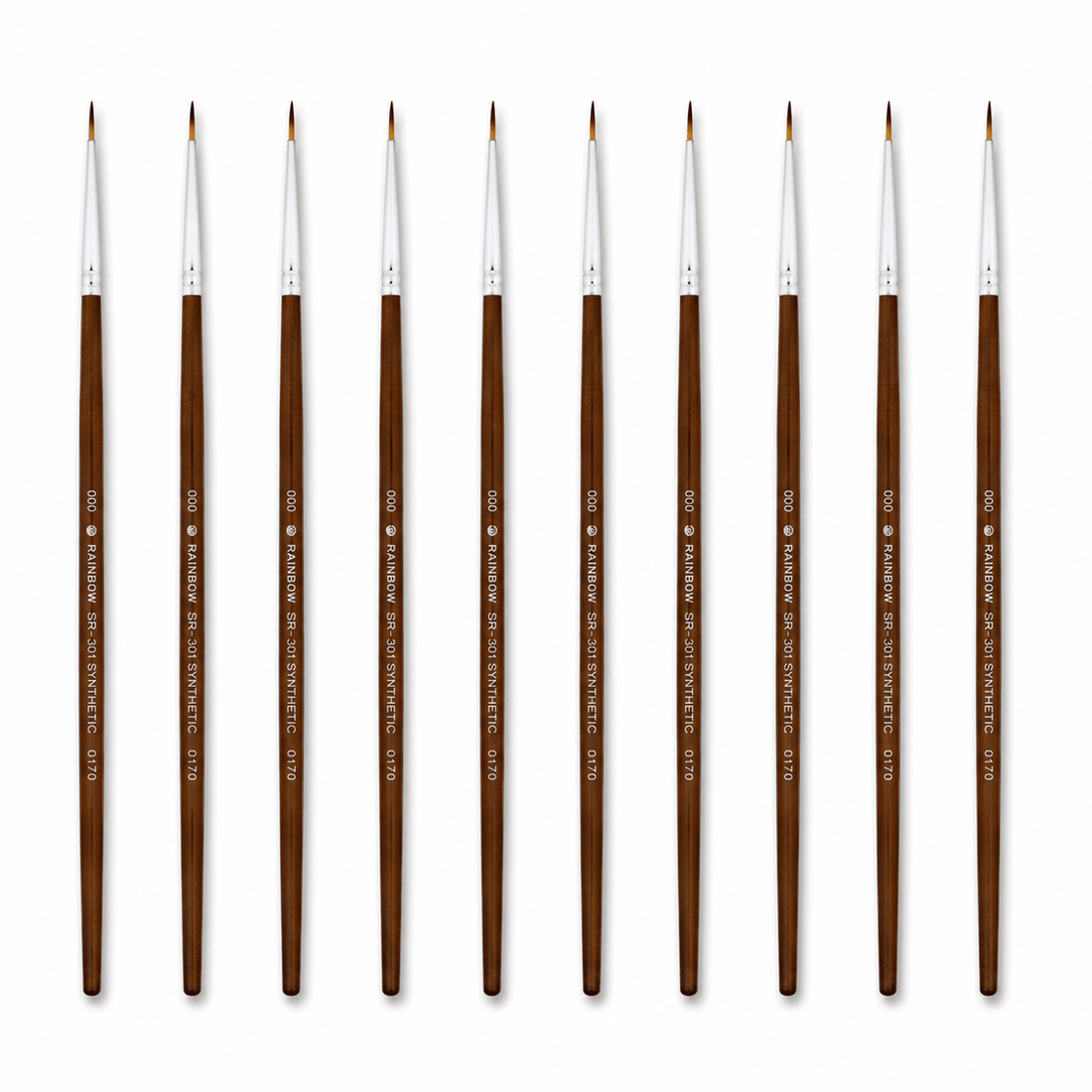 Rainbow India No. 000 Pointed Round Synthetic Hair Detail Paint Brush – Pack Of 10 Pieces