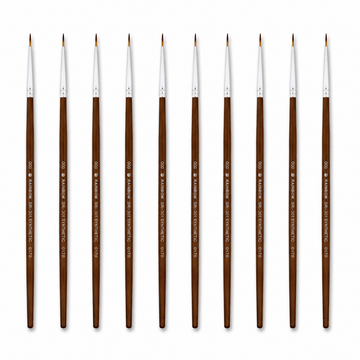 Rainbow India No. 000 Pointed Round Synthetic Hair Detail Paint Brush – Pack Of 10 Pieces