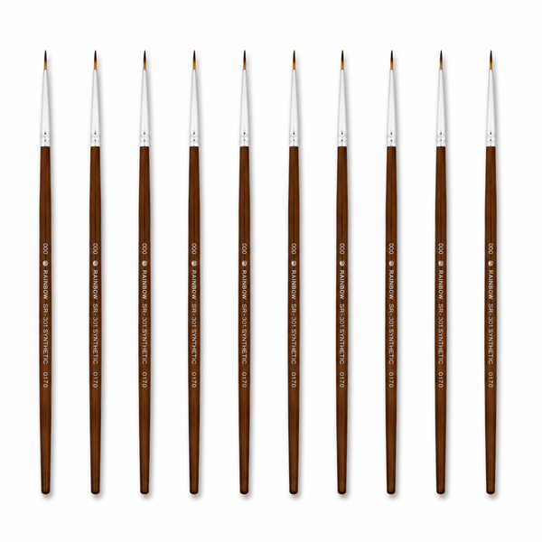 Rainbow India No. 000 Pointed Round Synthetic Hair Detail Paint Brush – Pack Of 10 Pieces