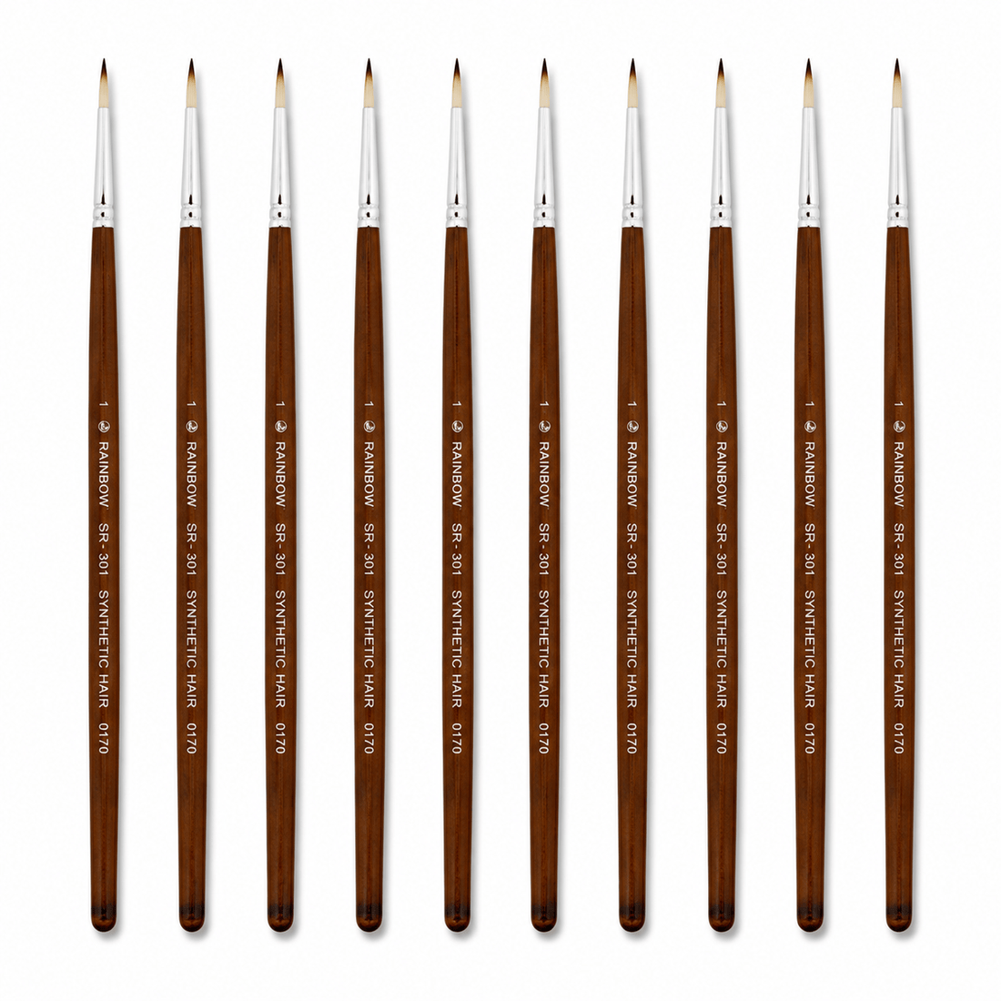 Rainbow India No. 1 Pointed Round Synthetic Hair Detail Paint Brush – Pack Of 10 Pieces