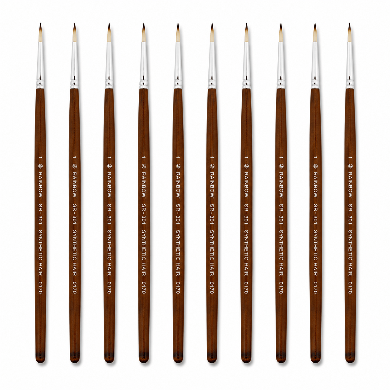 Rainbow India No. 1 Pointed Round Synthetic Hair Detail Paint Brush – Pack Of 10 Pieces