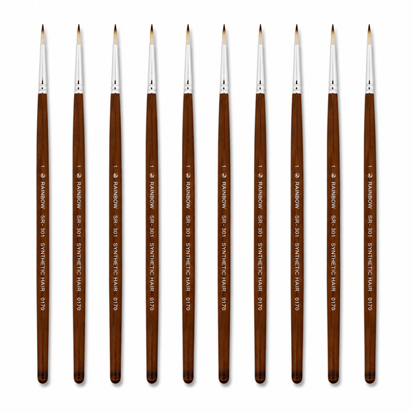 Rainbow India No. 1 Pointed Round Synthetic Hair Detail Paint Brush – Pack Of 10 Pieces